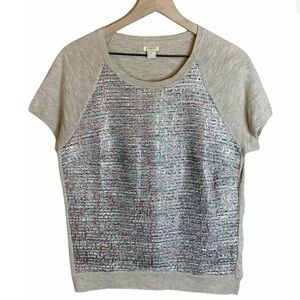 J. Crew Metallic Tweed Panel Heathered Sweater